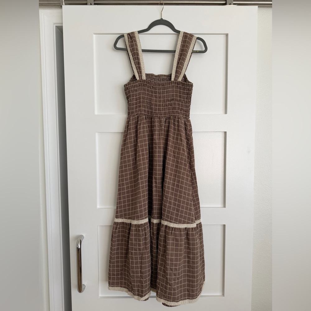 Cider Square Neck Shirred Gingham Maxi Dress - Picture 2 of 6